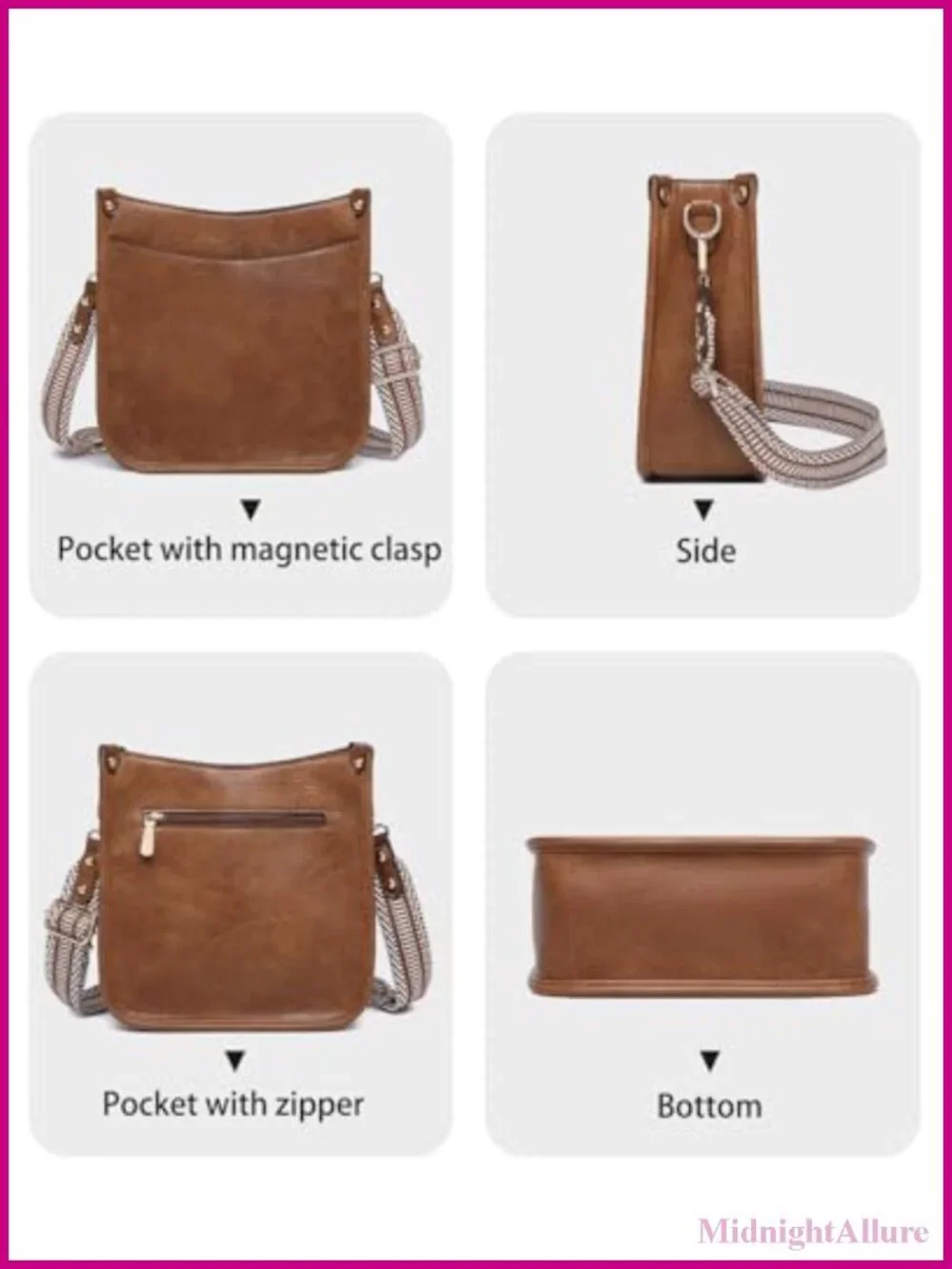 3PCS Vegan Leather Hobo Crossbody Bag Set with Wallet Guitar Strap